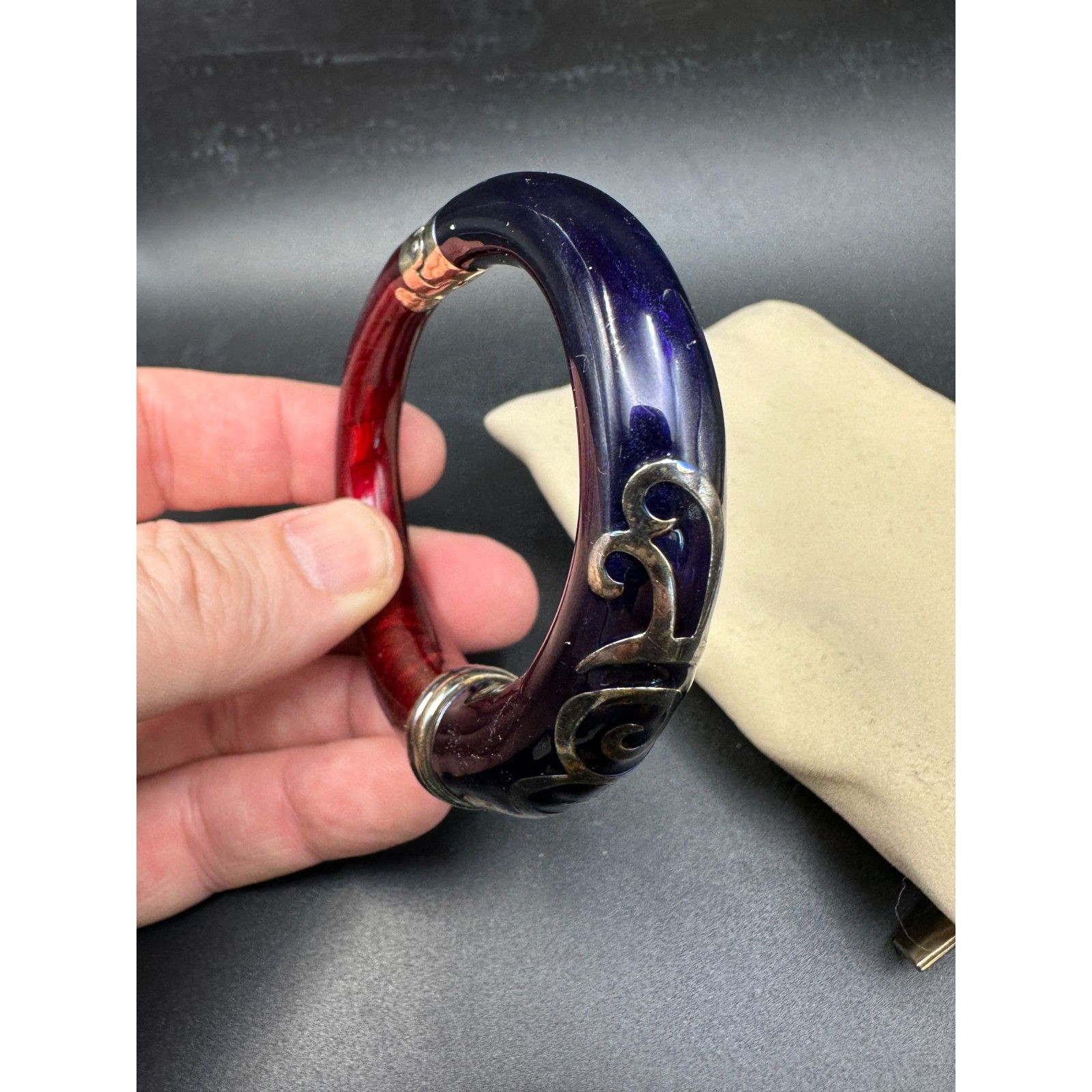 Flli Menegatti Vintage 925 Sterling Black/ Red Cuff Bracelet